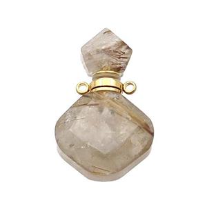 Natural Gold Rutilated Quartz Perfume Bottle Pendant, approx 17-26mm