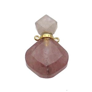 Natural Pink Strawberry Quartz Perfume Bottle Pendant, approx 17-26mm