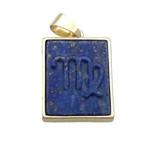 Natural Lapis Lazuli Pendant Zodiac Virgo Blue Rectangle Gold Plated, approx 16-20mm