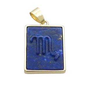 Natural Lapis Lazuli Pendant Zodiac Scorpio Blue Rectangle Gold Plated, approx 16-20mm