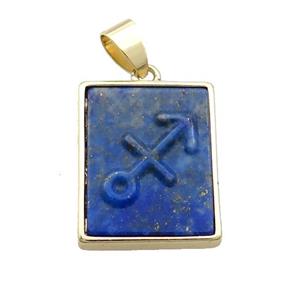 Natural Lapis Lazuli Pendant Zodiac Sagittarius Blue Rectangle Gold Plated, approx 16-20mm