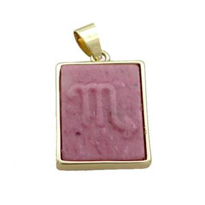 Natural Pink Wood Lace Jasper Pendant Zodiac Scorpio Rectangle Gold Plated, approx 16-20mm