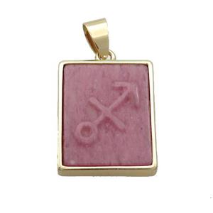 Natural Pink Wood Lace Jasper Pendant Zodiac Sagittarius Rectangle Gold Plated, approx 16-20mm