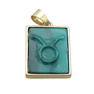 Natural Malachite Pendant Zodiac Leo Green Rectangle Gold Plated, approx 16-20mm