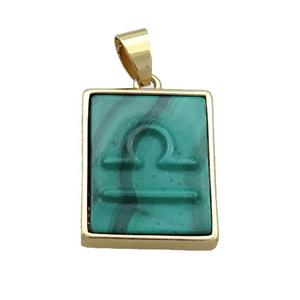 Natural Malachite Pendant Zodiac Libra Green Rectangle Gold Plated, approx 16-20mm