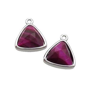 Fuchsia Tiger Eye Stone Triangle Pendant Platinum Plated, approx 12.5mm