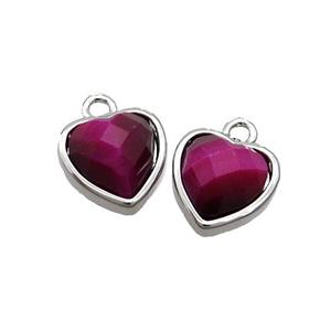 Fuchsia Tiger Eye Stone Heart Pendant Platinum Plated, approx 11mm