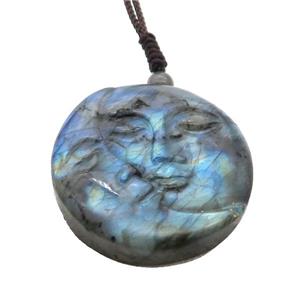 Natural Labradorite Necklace Sun Moon Faces, approx 40mm