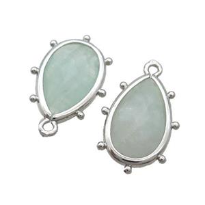 Green Fluorite Teardrop Pendant Platinum Plated, approx 10-18mm