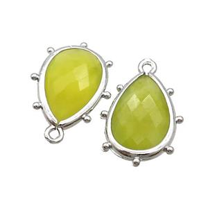 Natural Lemon Jade Teardrop Pendant Olive Platinum Plated, approx 10-18mm