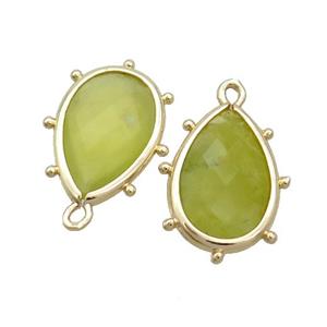 Natural Lemon Jade Teardrop Pendant Olive Gold Plated, approx 10-18mm