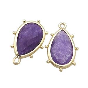 Purple Jade Teardrop Pendant Dye Gold Plated, approx 10-18mm