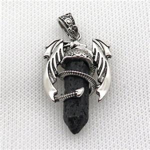 Alloy Dragon Pendant Pave Lava Antique Silver, approx 10mm, 25-40mm