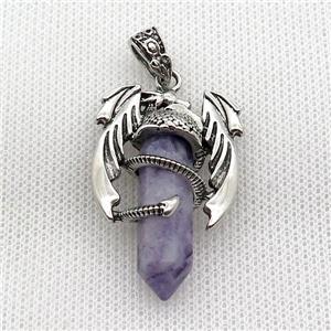 Alloy Dragon Pendant Pave Purple Dye Lepidolite Antique Silver, approx 10mm, 25-40mm