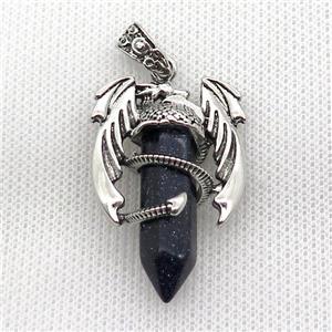 Alloy Dragon Pendant Pave Blue Sandstone Antique Silver, approx 10mm, 25-40mm