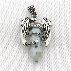 Alloy Dragon Pendant Pave Kiwi Jasper Antique Silver, approx 10mm, 25-40mm