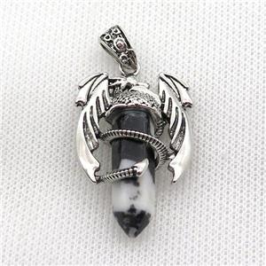 Alloy Dragon Pendant Pave Black White Zebra Jasper Antique Silver, approx 10mm, 25-40mm