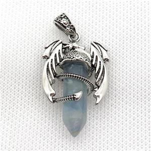 Alloy Dragon Pendant Pave Blue Aquamarine Dye Antique Silver, approx 10mm, 25-40mm