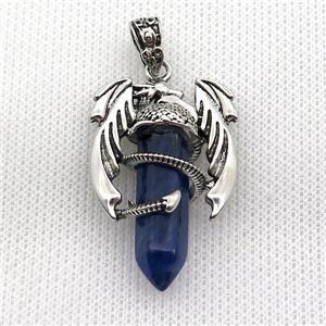 Alloy Dragon Pendant Pave Blue Synthetic Quartz Antique Silver, approx 10mm, 25-40mm