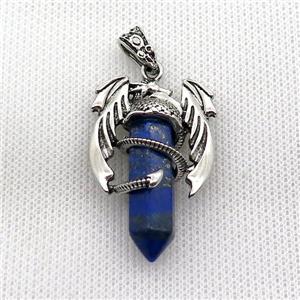 Alloy Dragon Pendant Pave Blue Lapis Lazuli Antique Silver, approx 10mm, 25-40mm