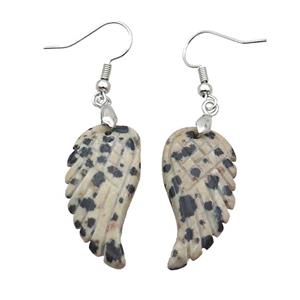 Natural Black Dalmatian Jasper Angel Wings Hook Earring, approx 15-30mm