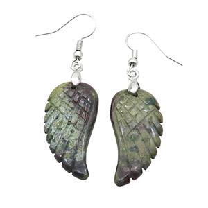 Green Bloodstone Angel Wings Hook Earring, approx 15-30mm