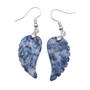 Blue Dalmatian Jasper Angel Wings Hook Earring, approx 15-30mm