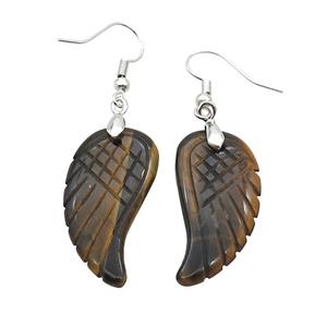 Natural Tiger Eye Stone Angel Wings Hook Earring, approx 15-30mm