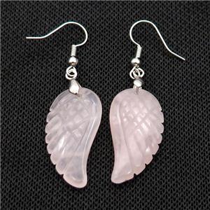 Natural Rose Quartz Angel Wings Hook Earring Pink, approx 15-30mm