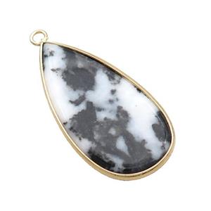 Black White Zebra Jasper Teardrop Pendant Gold Plated, approx 20-40mm