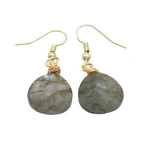 Natural Labradorite Copper Hook Earrings Teardrop Gold Plated, approx 15mm