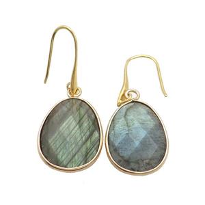 Labradorite Copper Hook Earrings Teardrop Gold Plated, approx 17-23mm