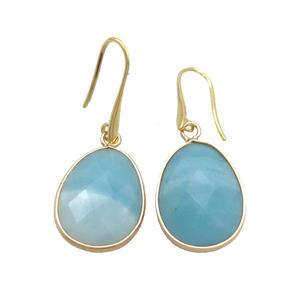 Blue Amazonite Copper Hook Earrings Teardrop Gold Plated, approx 17-23mm