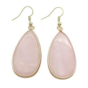 Pink Rose Quartz Copper Hook Earrings Teardrop Gold Plated, approx 20-40mm