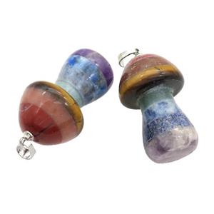 Gemstone Chakra Mushroom Pendant Yoga Multicolor, approx 22-35mm