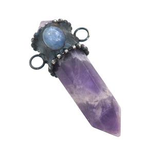 Natural Purple Amethyst Bullet Pendant Kyanite 2loops, approx 14-50mm