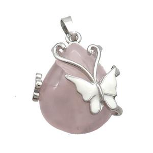 Pink Rose Quartz Teardrop Pendant Alloy Platinum Plated, approx 20-25mm