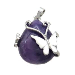 Purple Amethyst Teardrop Pendant Alloy Platinum Plated, approx 20-25mm