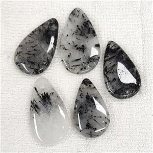 Natural Black Rutilated Quartz Pendant Teardrop, approx 15-40mm