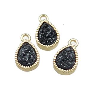 Black Quartz Druzy Teardrop Pendant, approx 6x8mm