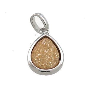 Champagne Quartz Druzy Teardrop Pendant, approx 10-12mm