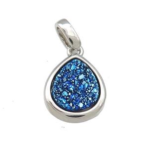 Blue Quartz Druzy Teardrop Pendant, approx 10-12mm