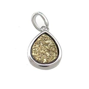 Gold Quartz Druzy Teardrop Pendant, approx 10-12mm