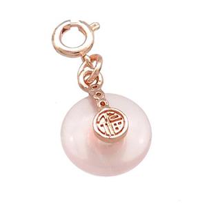 Natural Clear Quartz Donut Pendant Rose Gold Clasp, approx 12mm