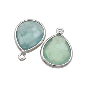 Natural Green Fluorite Teardrop Pendant Platinum Plated, approx 13-15mm