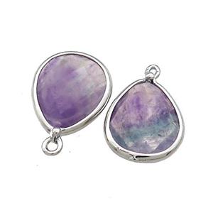 Natural Purple Fluorite Teardrop Pendant Platinum Plated, approx 13-15mm