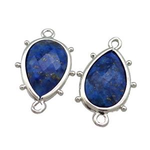 Natural Lapis Lazuli Blue Teardrop Connector Platinum Plated, approx 12-18mm