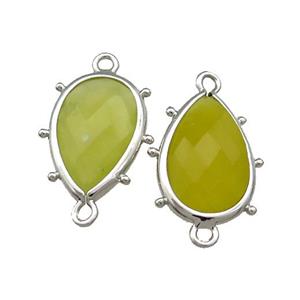 Lemon Jade Teardrop Connector Platinum Plated, approx 12-18mm