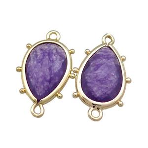 Purple Jade Teardrop Connector Dye Gold Plated, approx 12-18mm