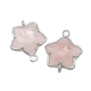 Pink Rose Quartz Flower Connector Platinum Plated, approx 17mm